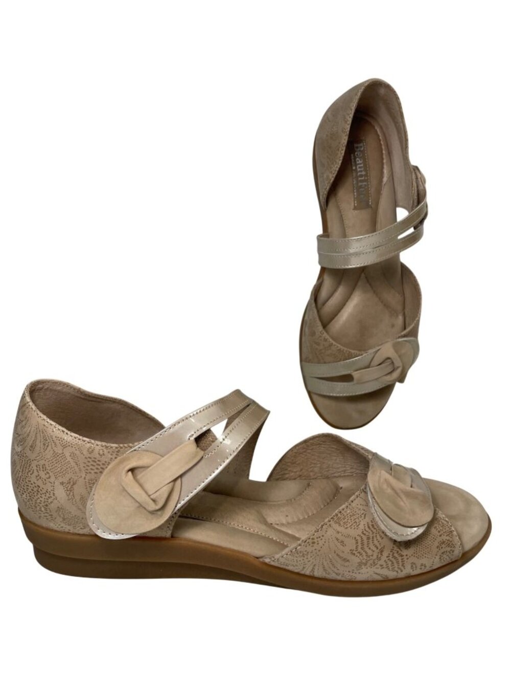 Beautifeel Rosi Nubuck Sandals Sze 40M Taupe Low Wedge Heel Casual Comfort Shoes